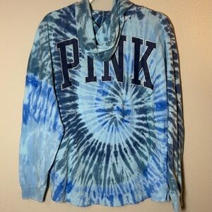 NWT Victorias Secret PINK Women’s Small  Hoodie Blue Tie Dye Pullover Dolman Slv